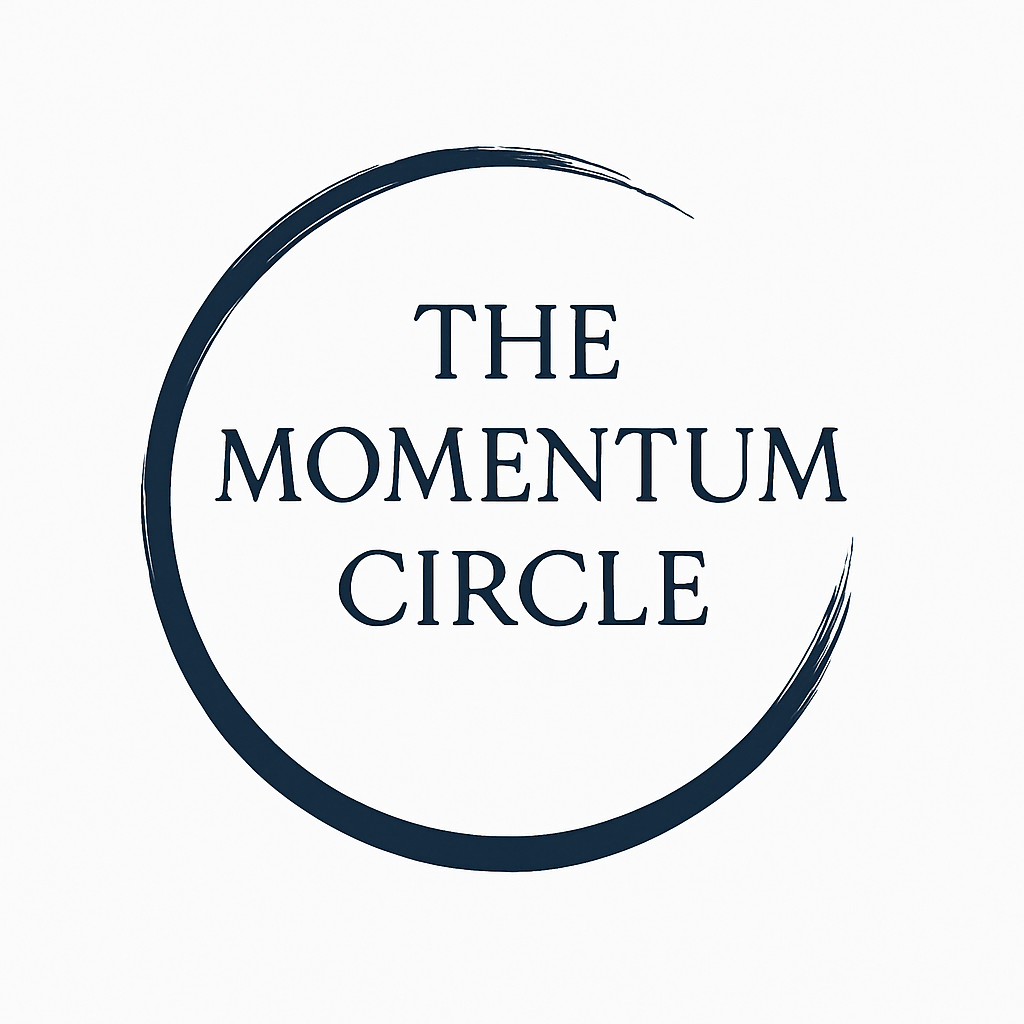 Logo with the text 'The Momentum Circle' inside a circular brushstroke design.