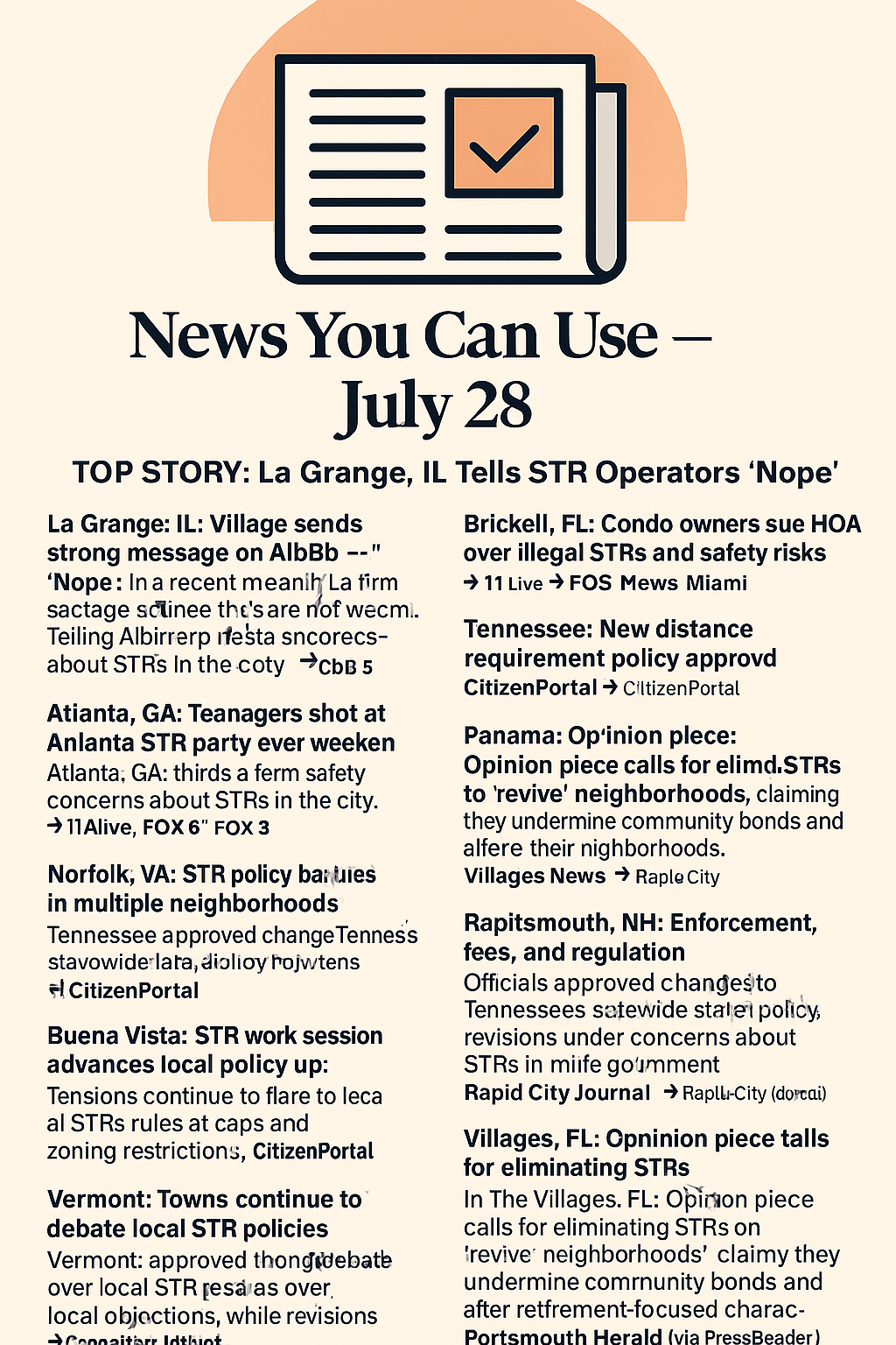 News You Can Use – July 28 – TOP STORY: La Grange, IL Tells STR Operators 'Nope'