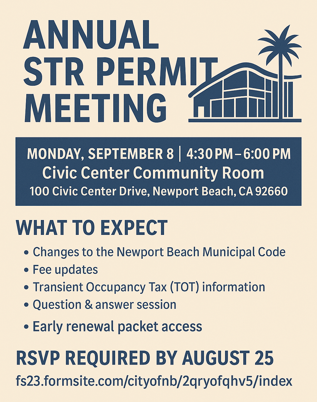 City Sets Annual STR Permit Holders Meeting for September 8 - NBSTRA to Hold “Members Only” Briefing on September 3 to Prepare