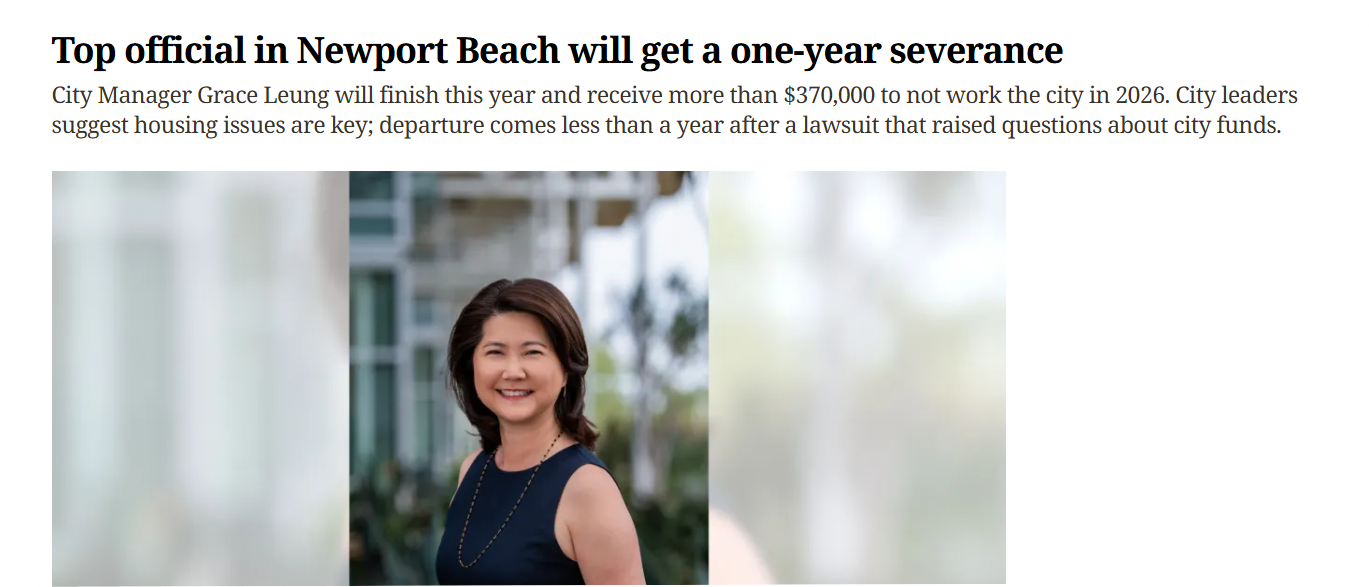 OC Register Article Confirms Newport Beach City Manager Was Fired - Assistant City Manager Who Previously Oversaw STR Program to Become New City Manager