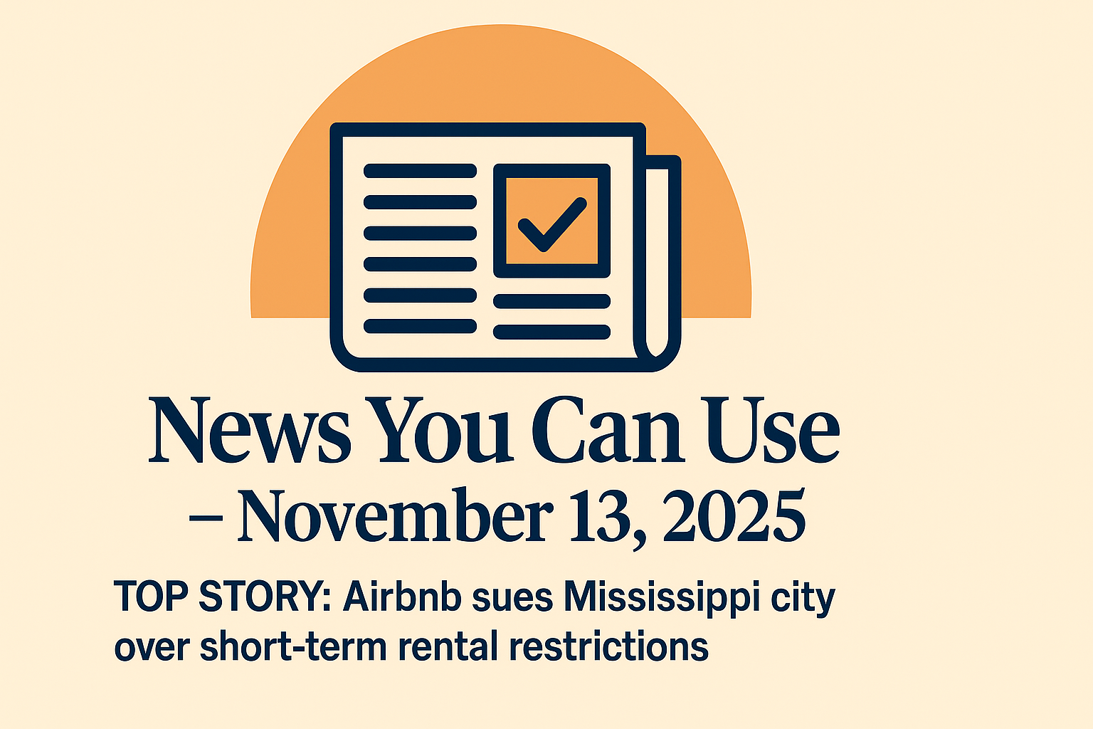 News You Can Use – November 13, 2025 – TOP STORY: Airbnb sues Mississippi city over short-term rental restrictions