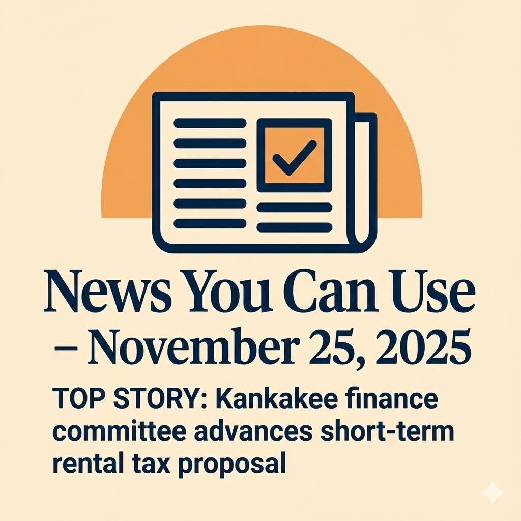 News You Can Use – November 25, 2025 – TOP STORY: Kankakee finance committee advances short-term rental tax proposal