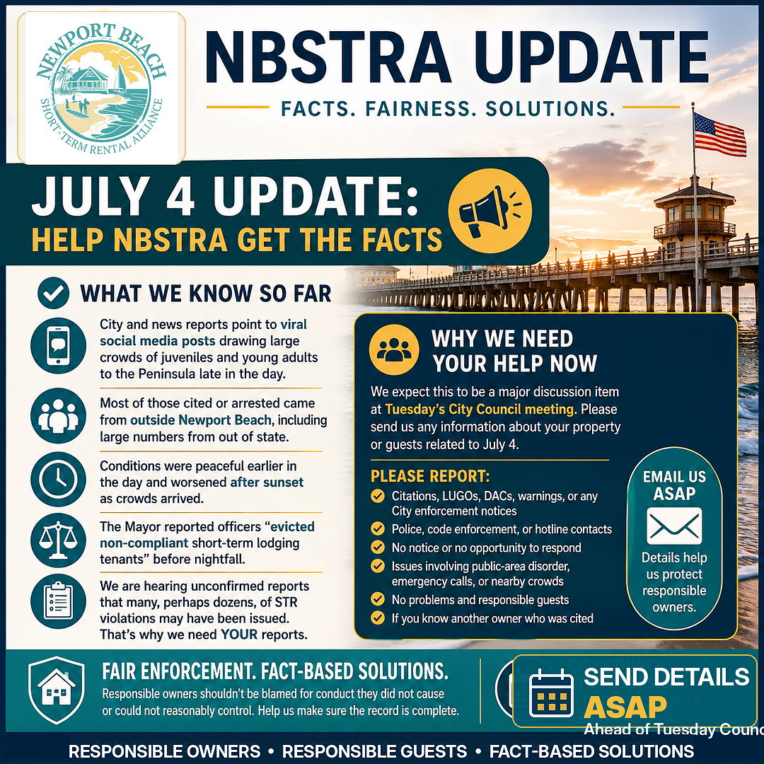 July 4 Update: NBSTRA Needs Member Reports Before Tuesday’s City Council Discussion