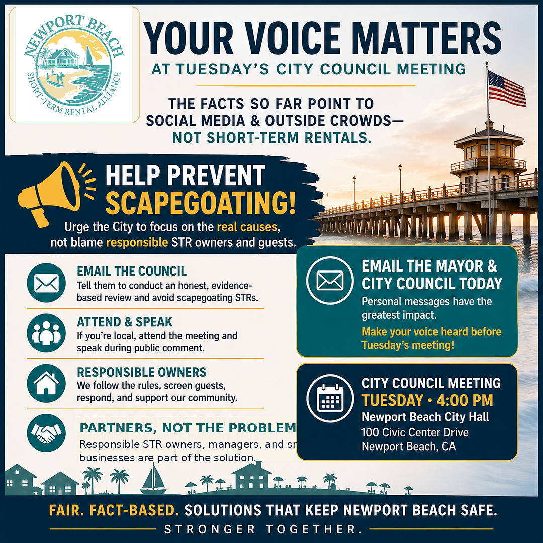 July 4 Council Discussion Tomorrow (July 14): Newport Beach STR Owners and Managers Should Make Their Voices Heard