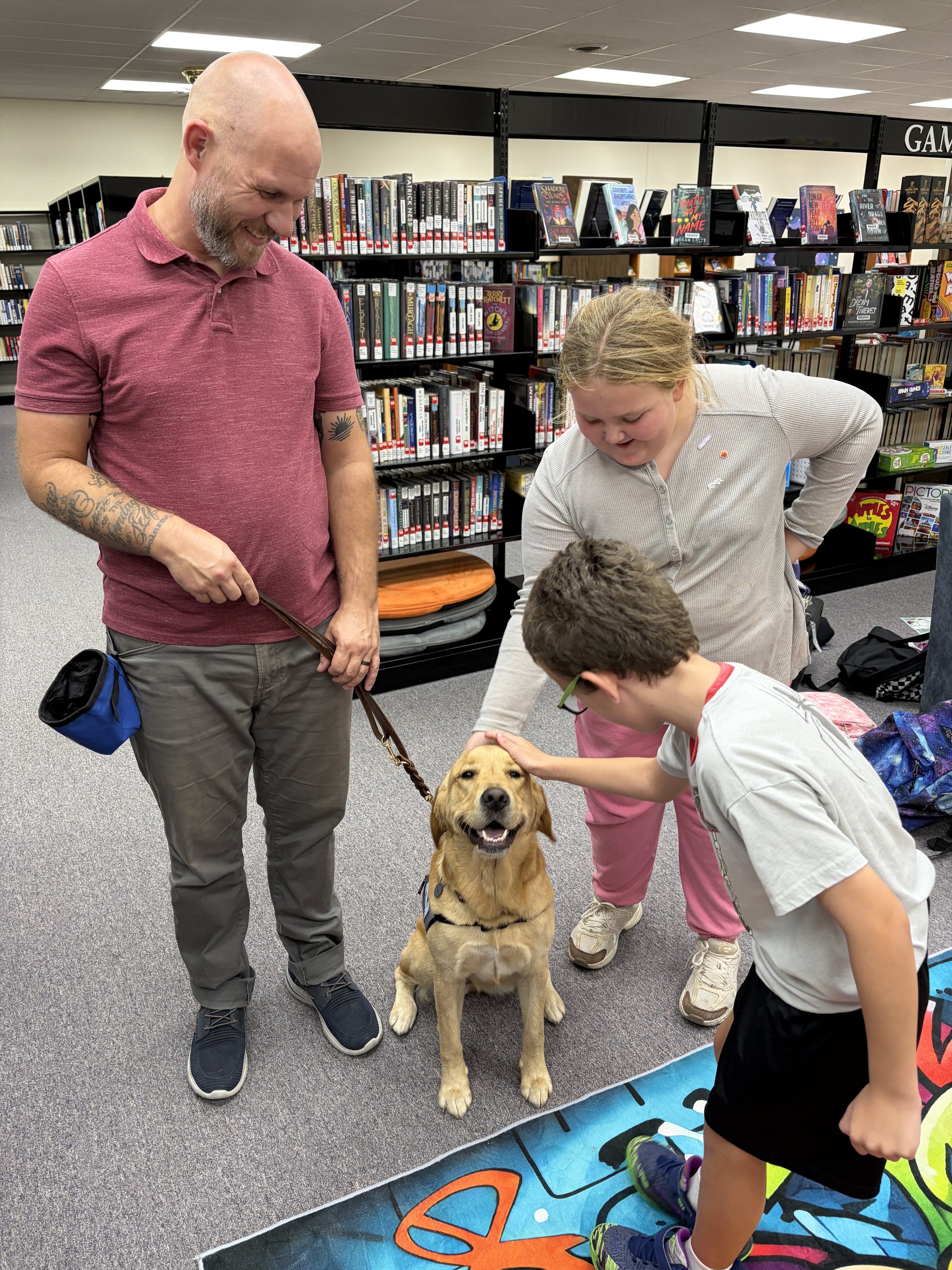Therapy dog, Judah, at a local school