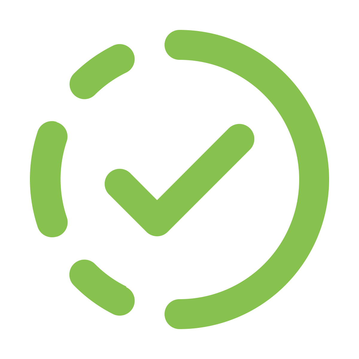 Green check mark in partial circle indicating work in progress