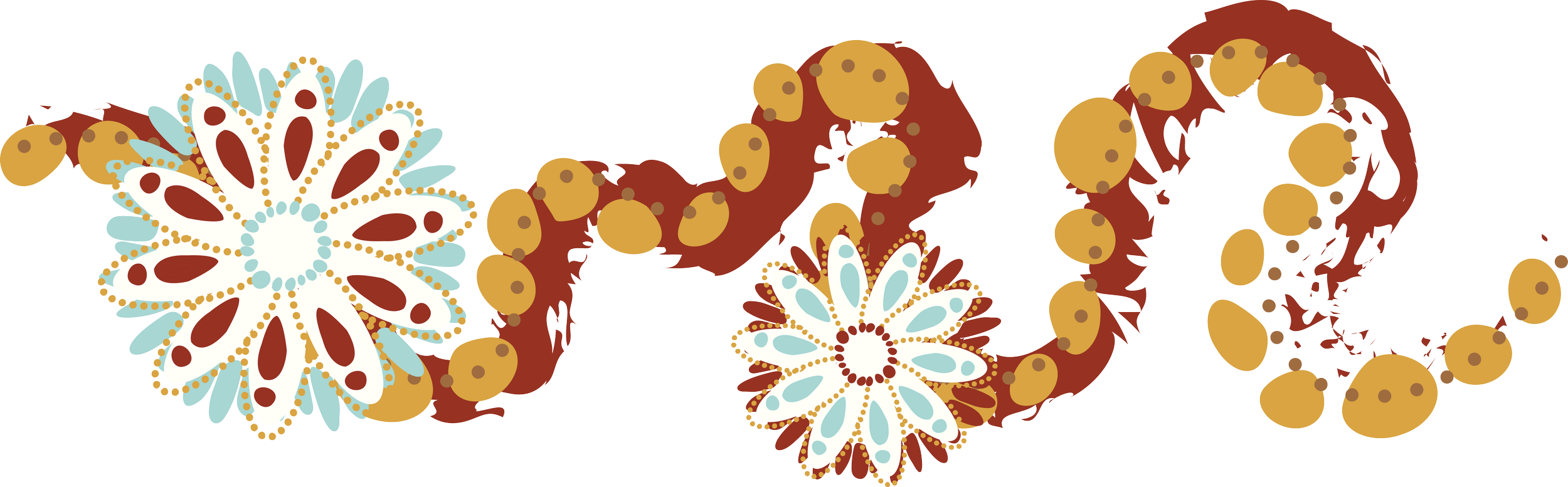 Digital Indigenous artwork with dot patterns in bright earth tones.