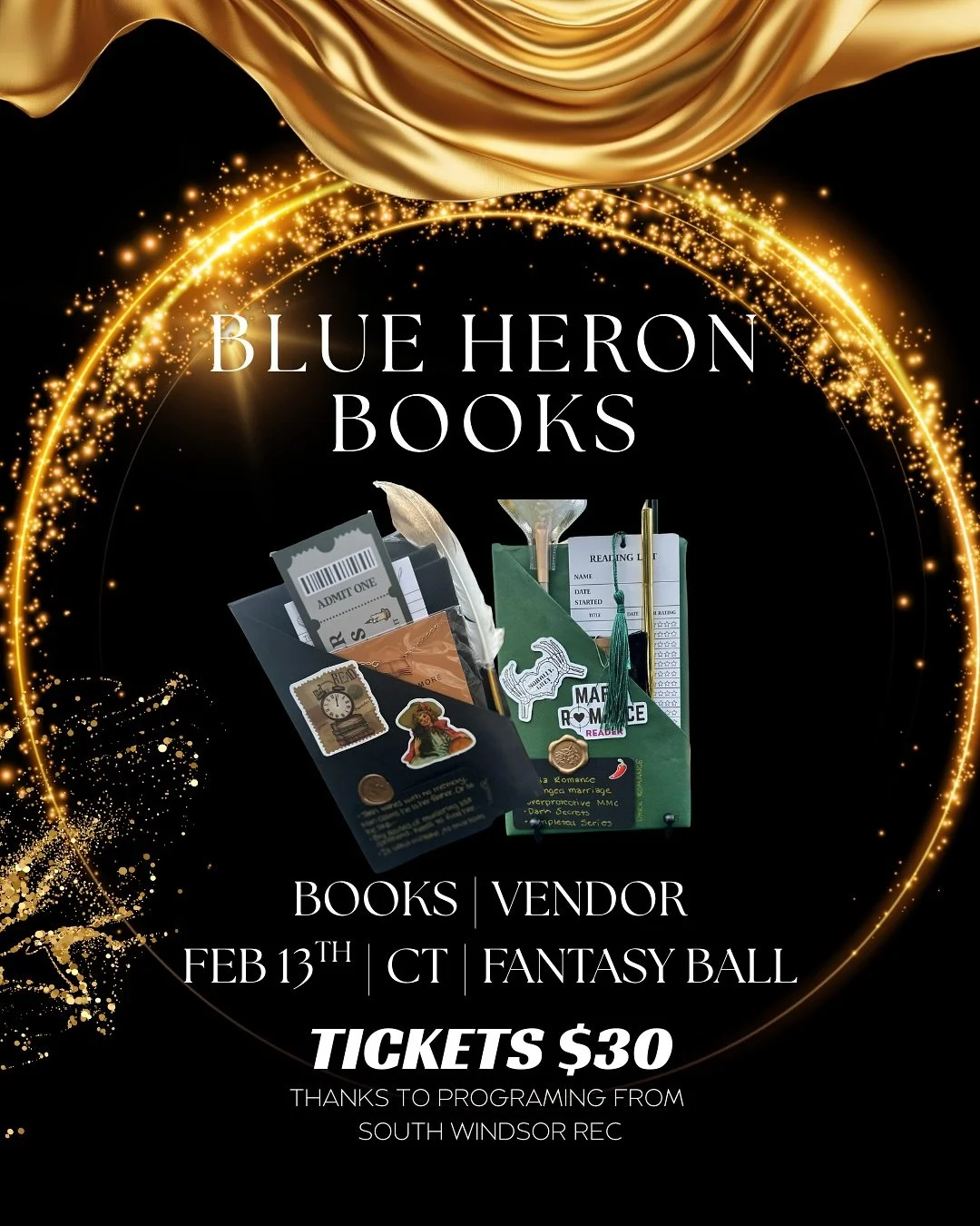 Find the wonderful @blueheronbooksma on Feb 13th, at the South Windsor CT Fantasy Ball! 

Join us for a night of music, dancing, performances, vendor market, and more! ✨

⚔️ Tickets are just $30 thanks to programming from @southwindsorparksandrecreat