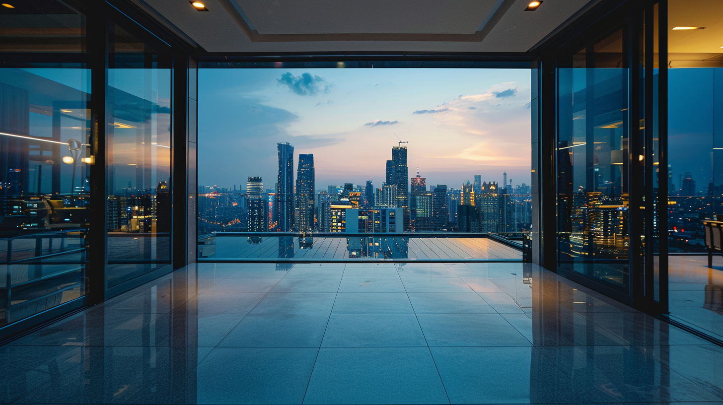 View of downtown Los Angeles' skyline with lights.