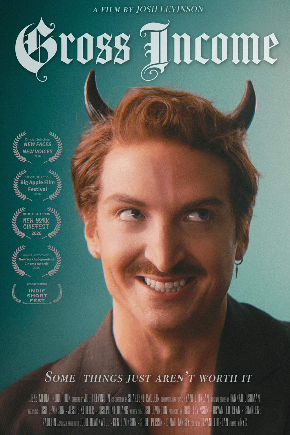 Gross Income Josh Levinson Short Film Indie Filmmaker Poster Devil Horns Wig Smirk