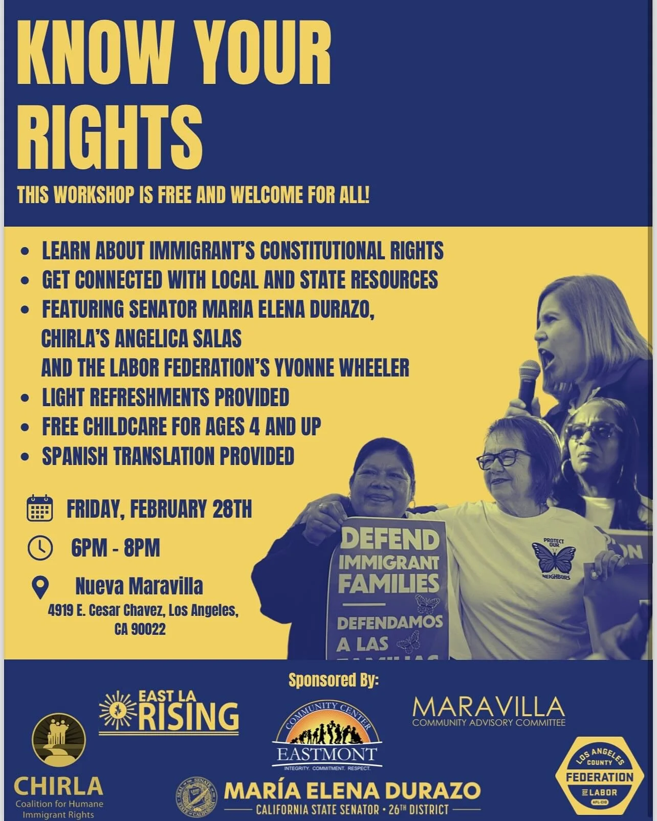 Mark your calendars for next Friday, February 28th from 6-8pm to learn about your rights!