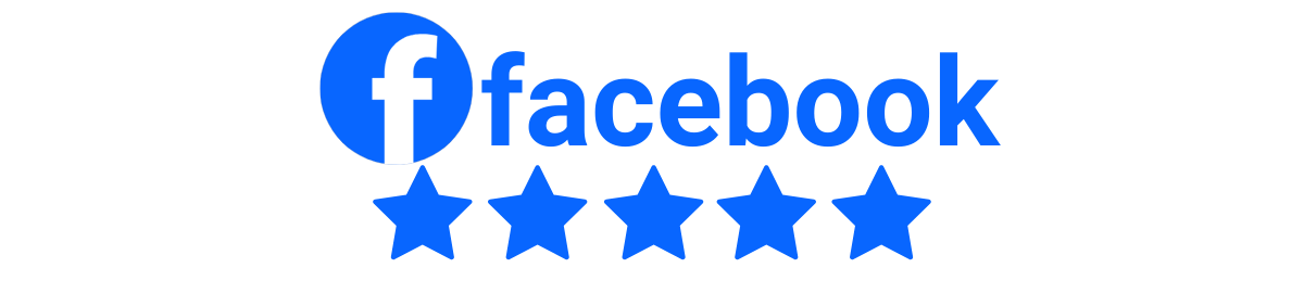 Facebook logo with five blue stars underneath.