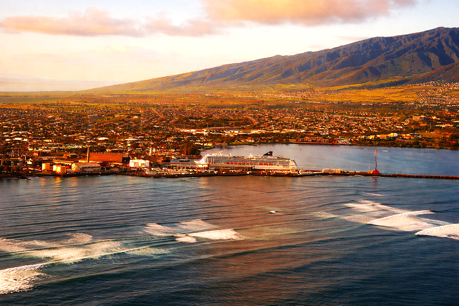 Central Maui town view showing Wailuku and Kahului with local streets, buildings, and surrounding hills