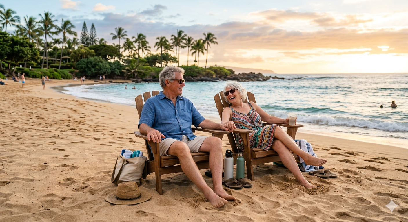 Couple enjoying the beach in Maui for retirement lifestyle