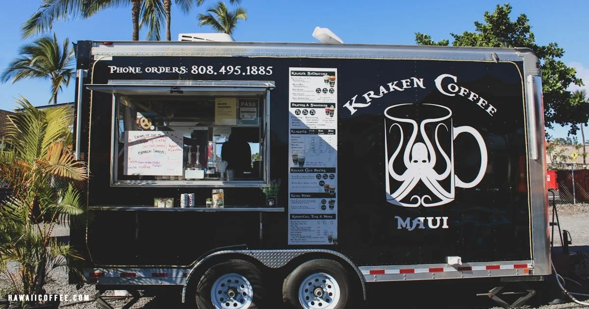 Specialty coffee drink from Kraken Coffee food truck in Kihei Maui near the beach
