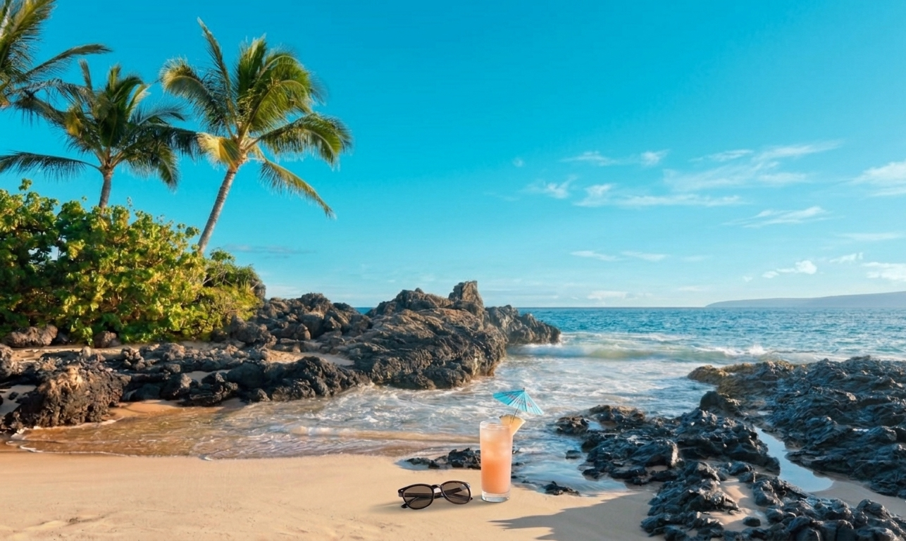 Sunny summer day on a calm Maui beach with clear water and gentle waves ideal for swimming and snorkeling