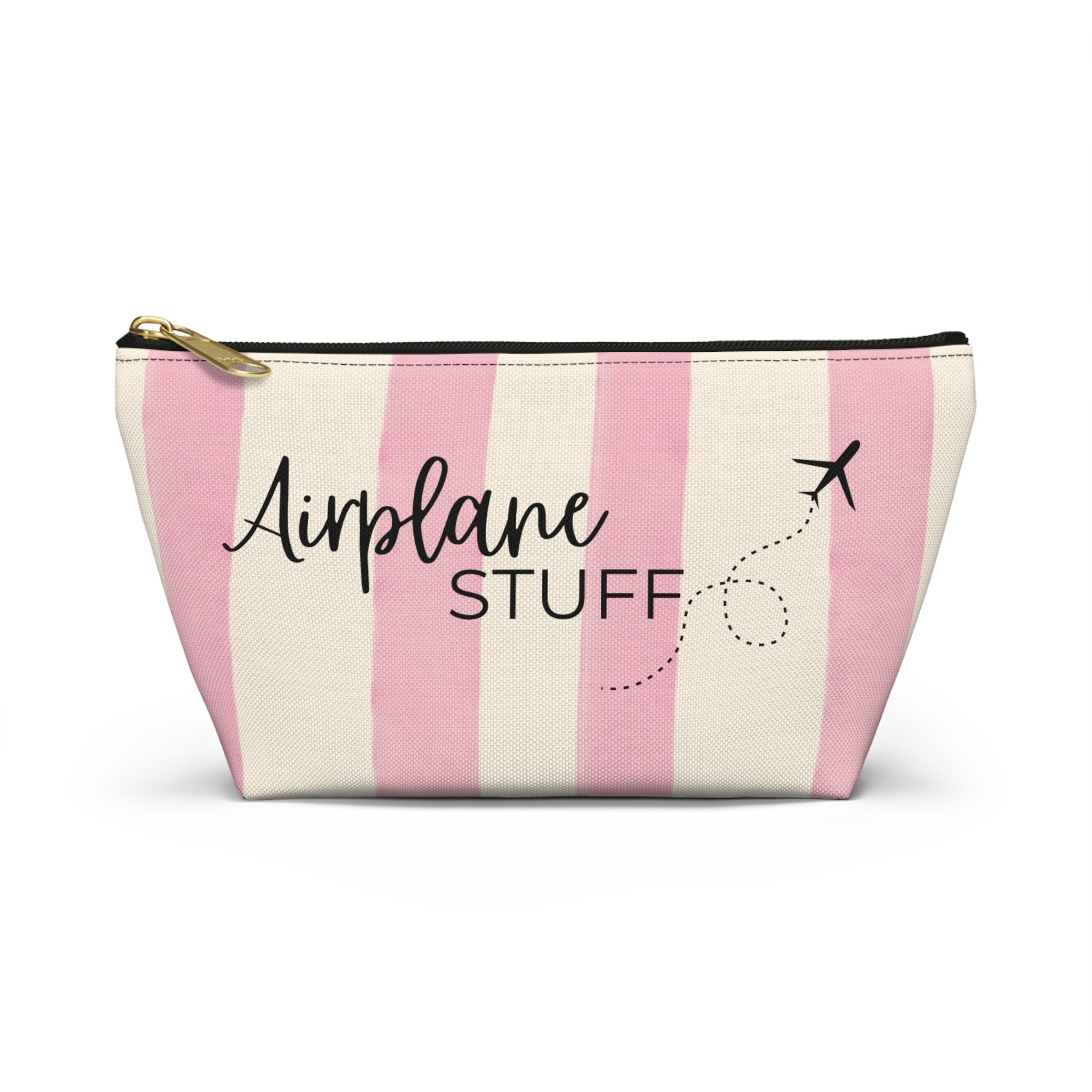 Airplane Stuff Travel Pouch — Pink Stripe Accessory Bag