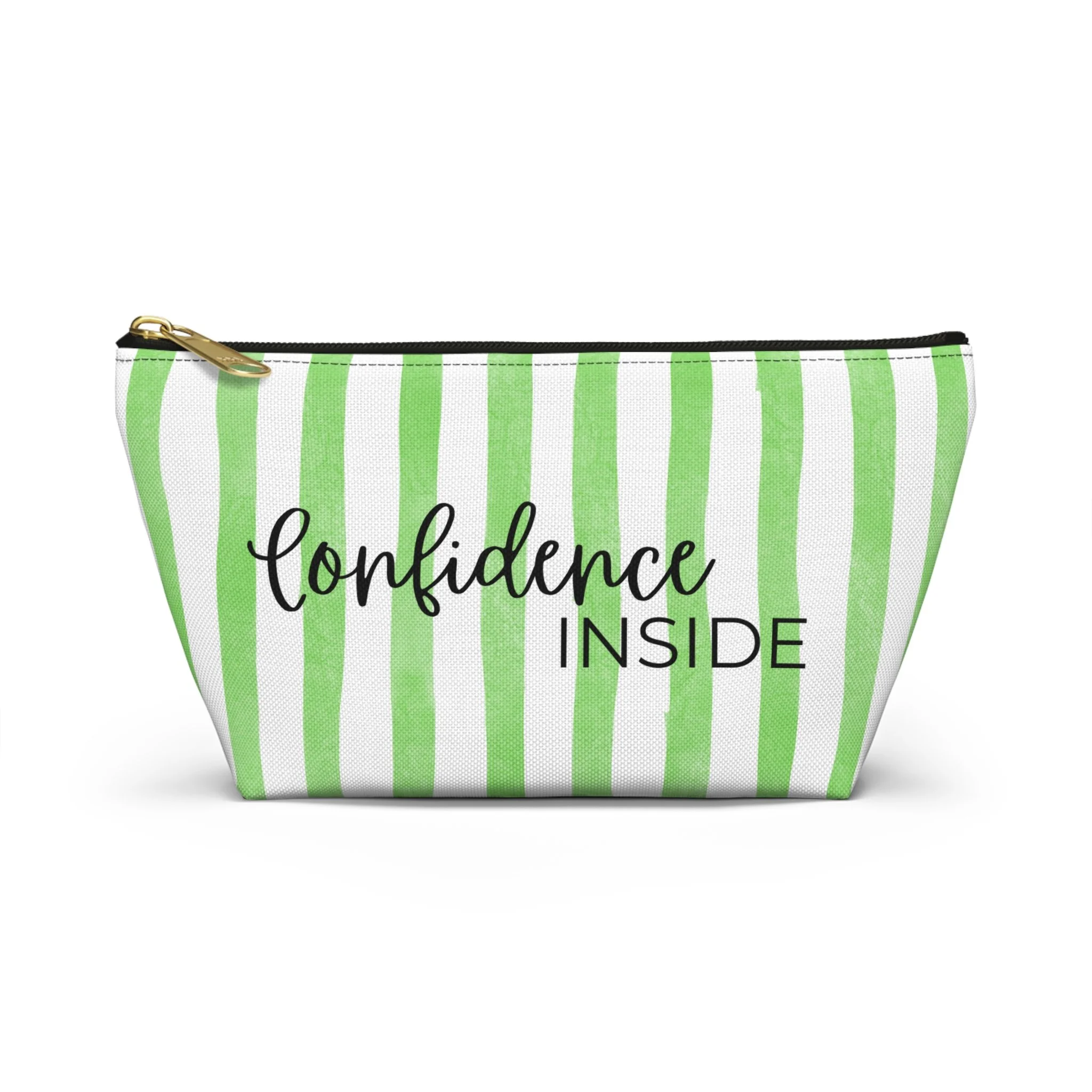 Confidence Inside Pouch — Green Stripe Makeup/Accessory Bag