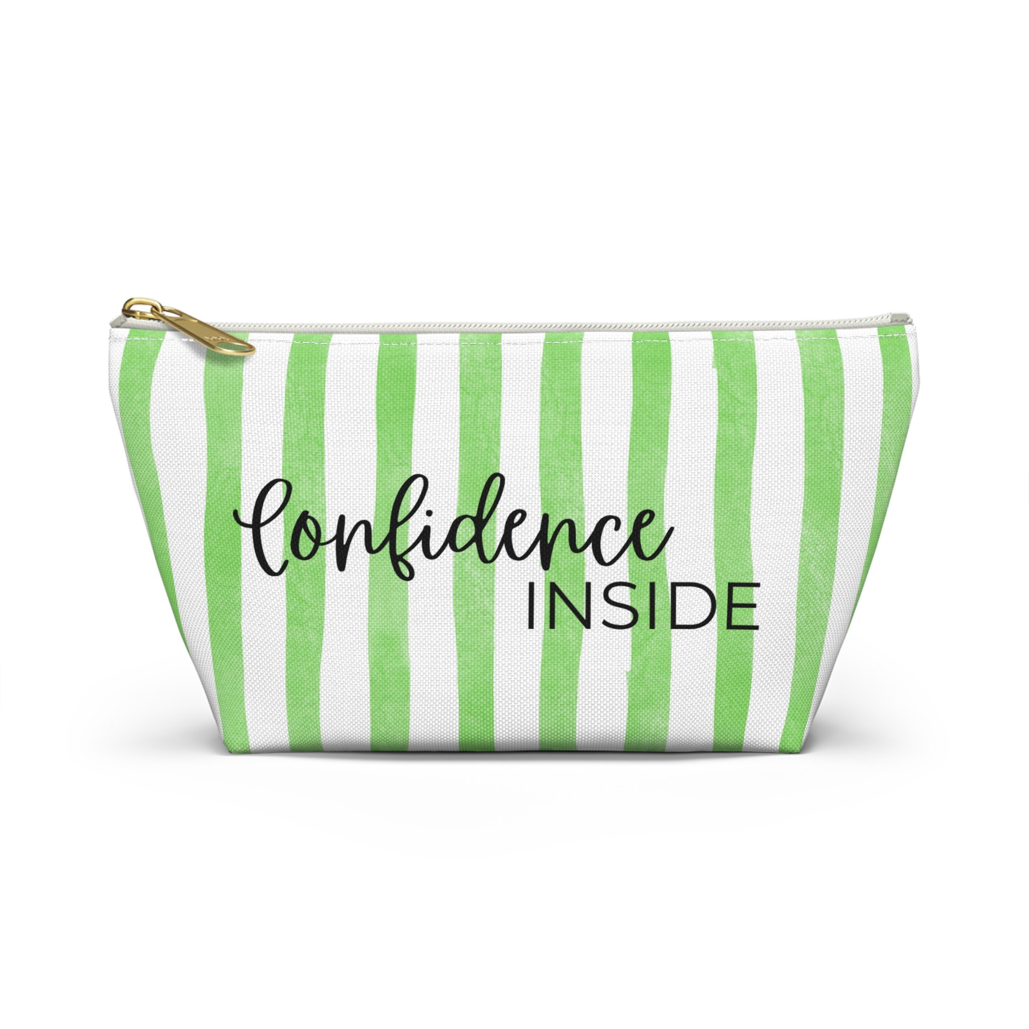 Confidence Inside Pouch — Green Stripe Makeup/Accessory Bag