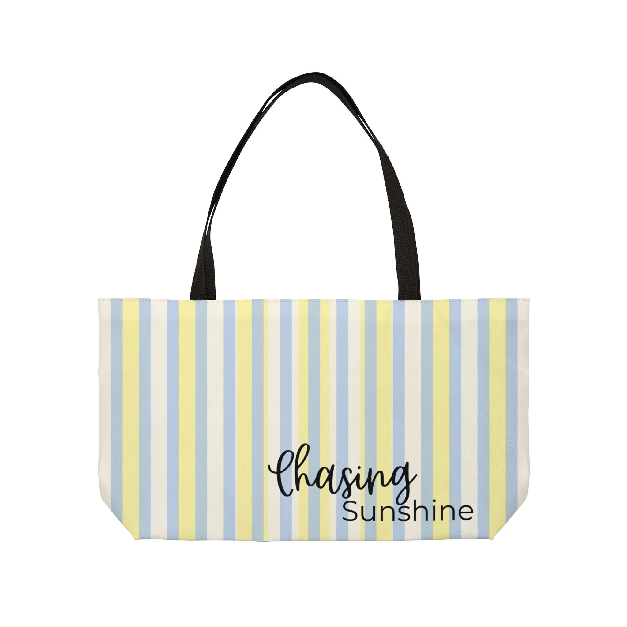 Weekender Tote – "Chasing Sunshine" Yellow & Blue Striped Beach Bag