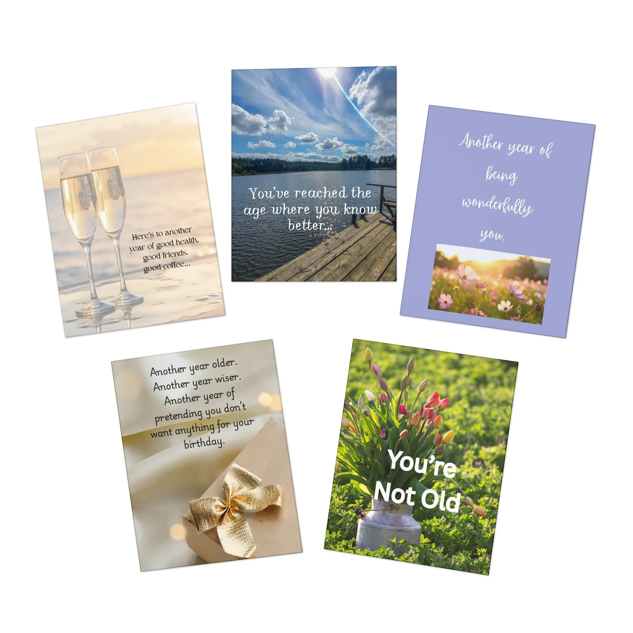 Birthday Greeting Cards 5-Pack — Humorous & Sentimental Multi-Design Set
