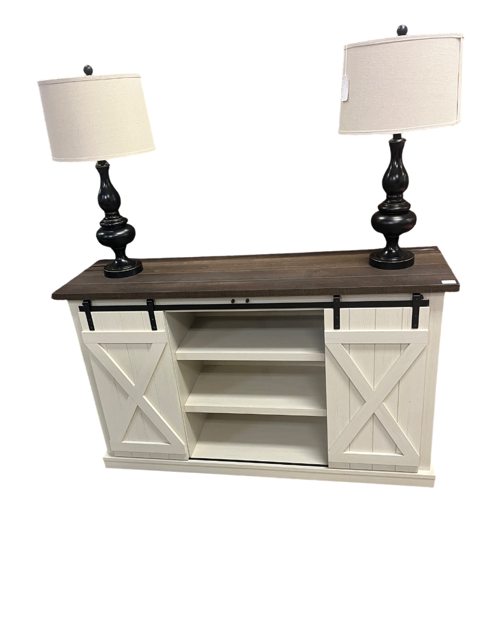 Modern Farmhouse Barn Door Console – Two-Tone Storage Cabinet with Sliding Doors - 5900