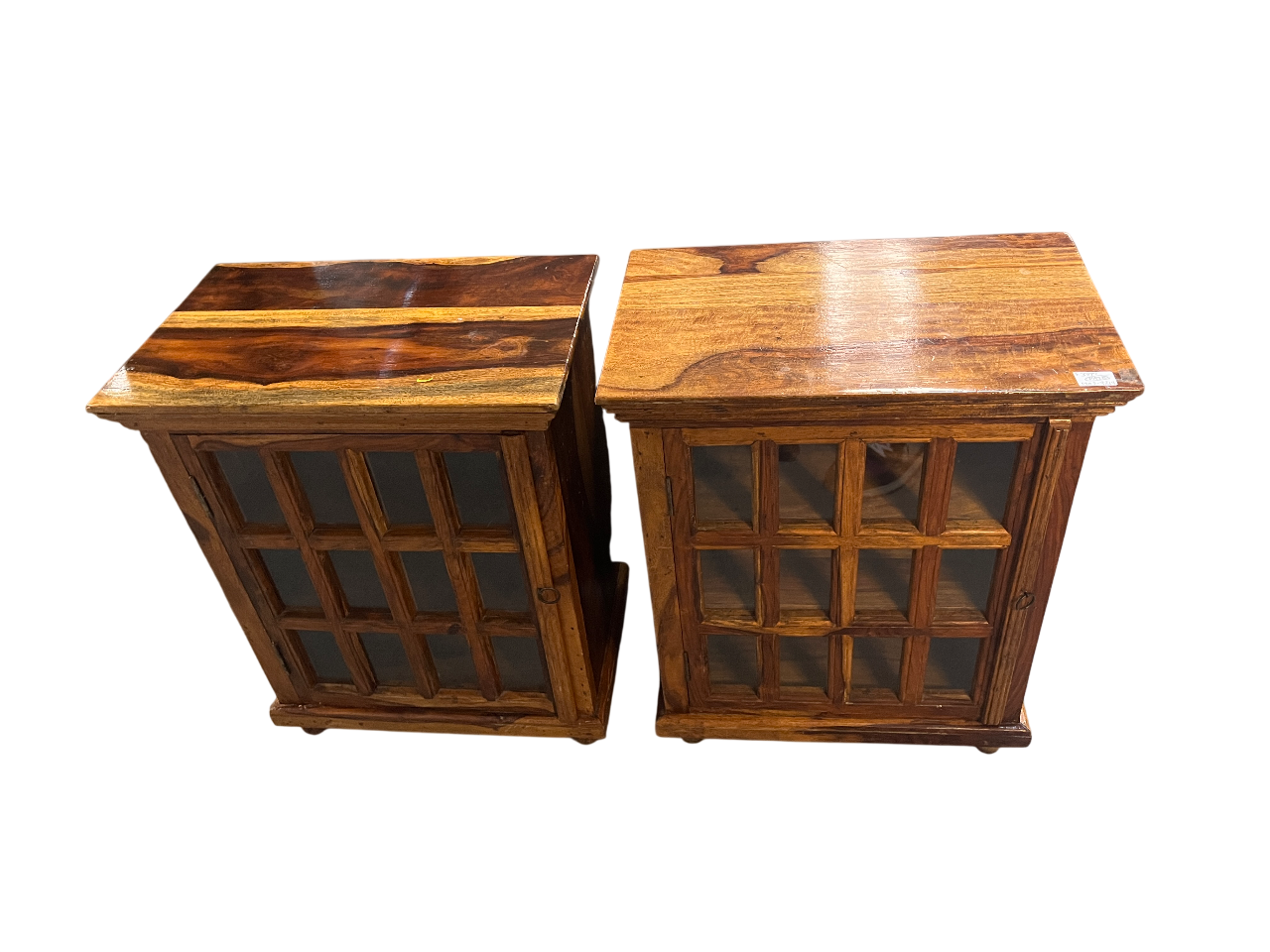 Rustic Solid Wood Glass-Front Side Tables