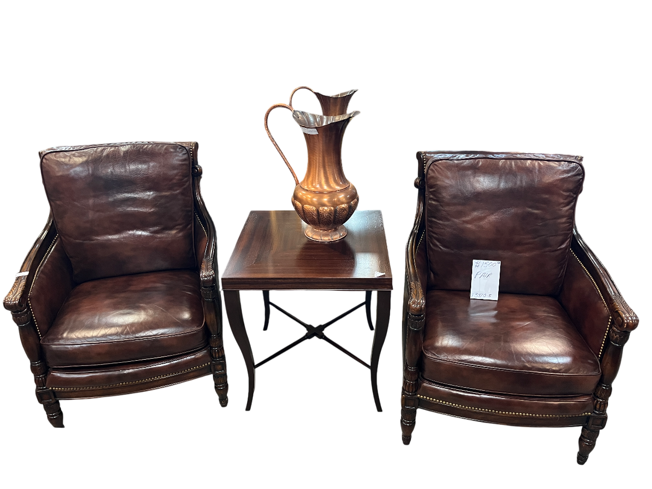Pair of Genuine Leather Accent Chairs – Classic Brown Club Chairs1 - 3410-5
