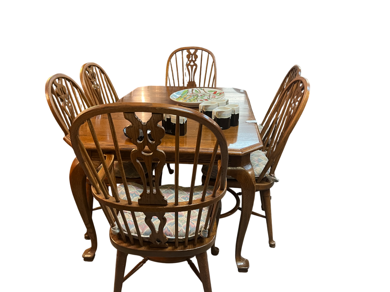 Traditional Solid Wood Dining Set – Table with 6 Elegant Carved Back Chairs - 13313-1