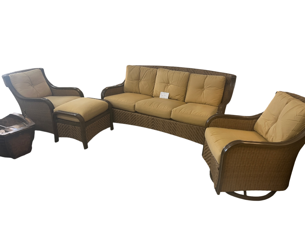 Outdoor Wicker Patio Set – Sofa, Chairs & Ottoman with Tan Cushions 12731-12