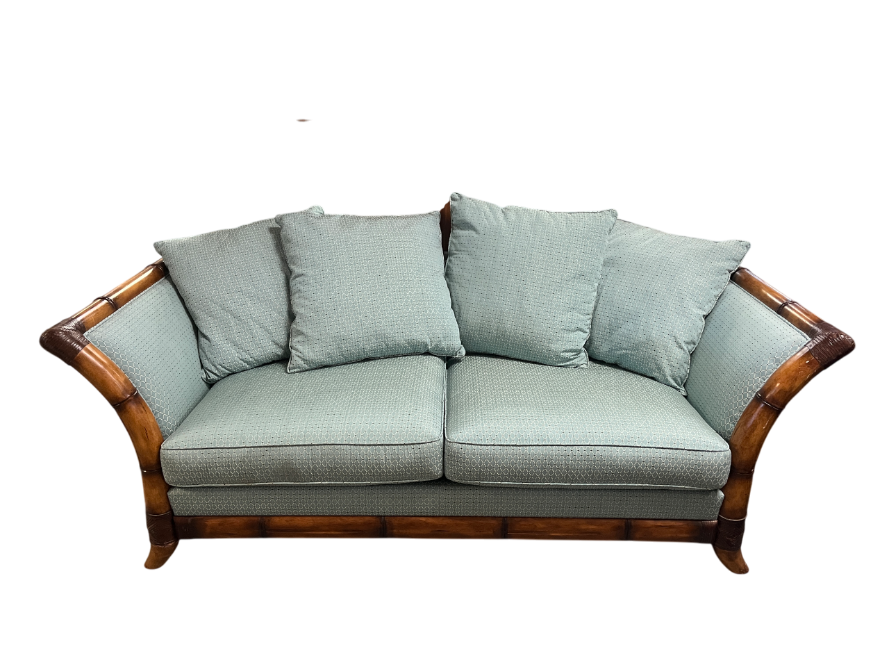 Tommy Bahama Bamboo Frame Sofa – Coastal Elegance in Seafoam Blue - 13281-4