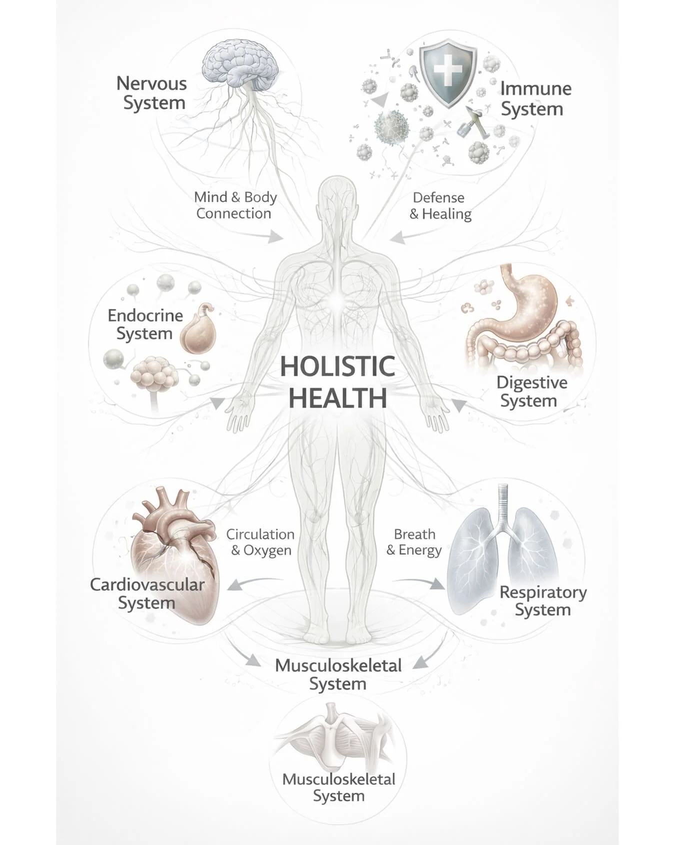🧬 Your Body Works as One Team 🧬

Ever wonder why focusing on just one part of your health doesn&rsquo;t always give lasting results? 🤔

Your nervous, immune, digestive, respiratory, endocrine, cardiovascular, and musculoskeletal systems aren&rsquo