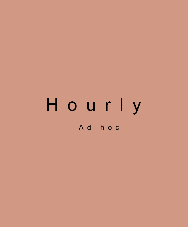 The cover of a book titled 'Hourly' with a subtitle 'Ad hoc' on a plain, light brown background.