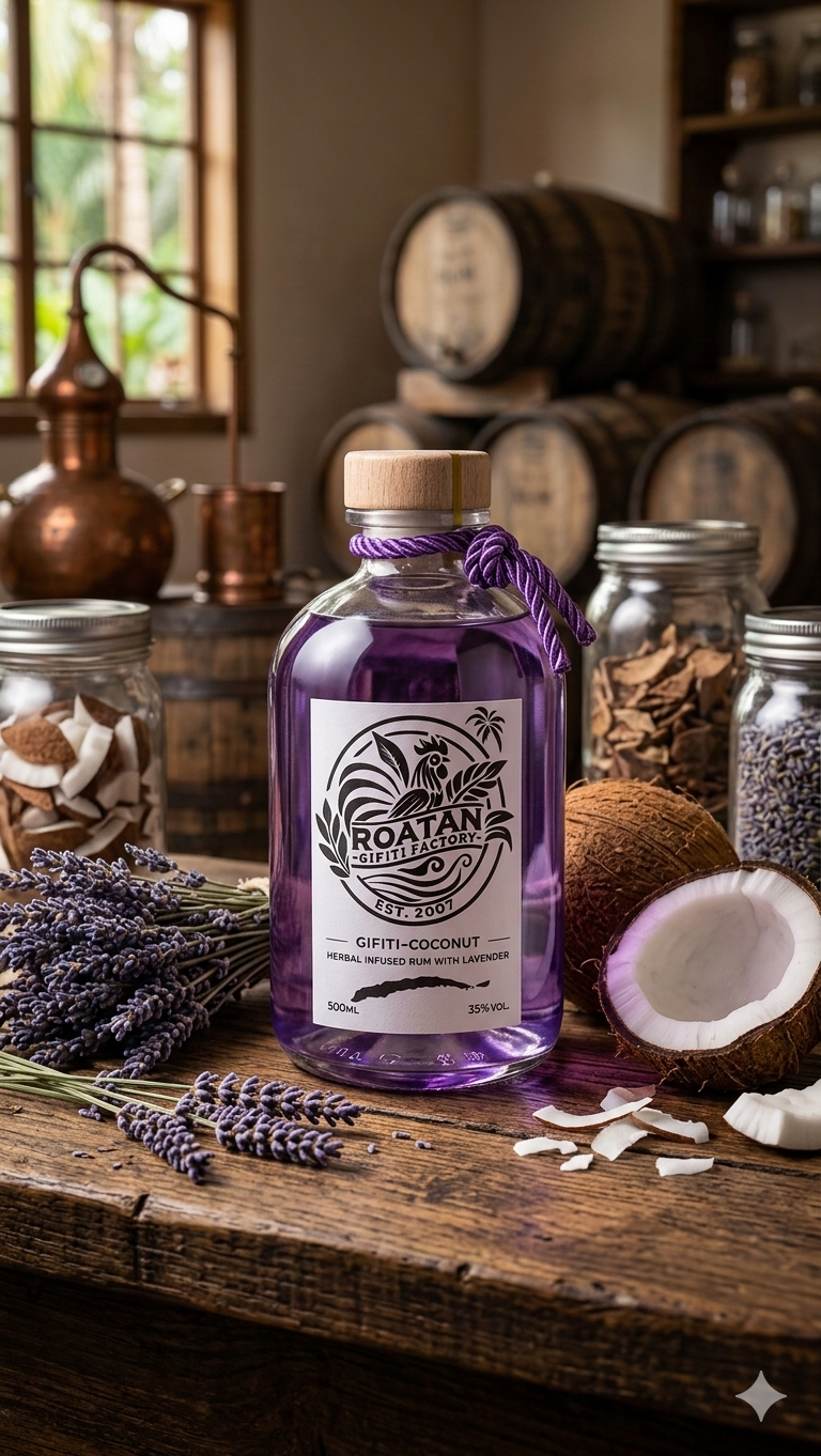 Gifiti Coconut – Lavneder -Infused Herbal Rum from Roatán, Honduras