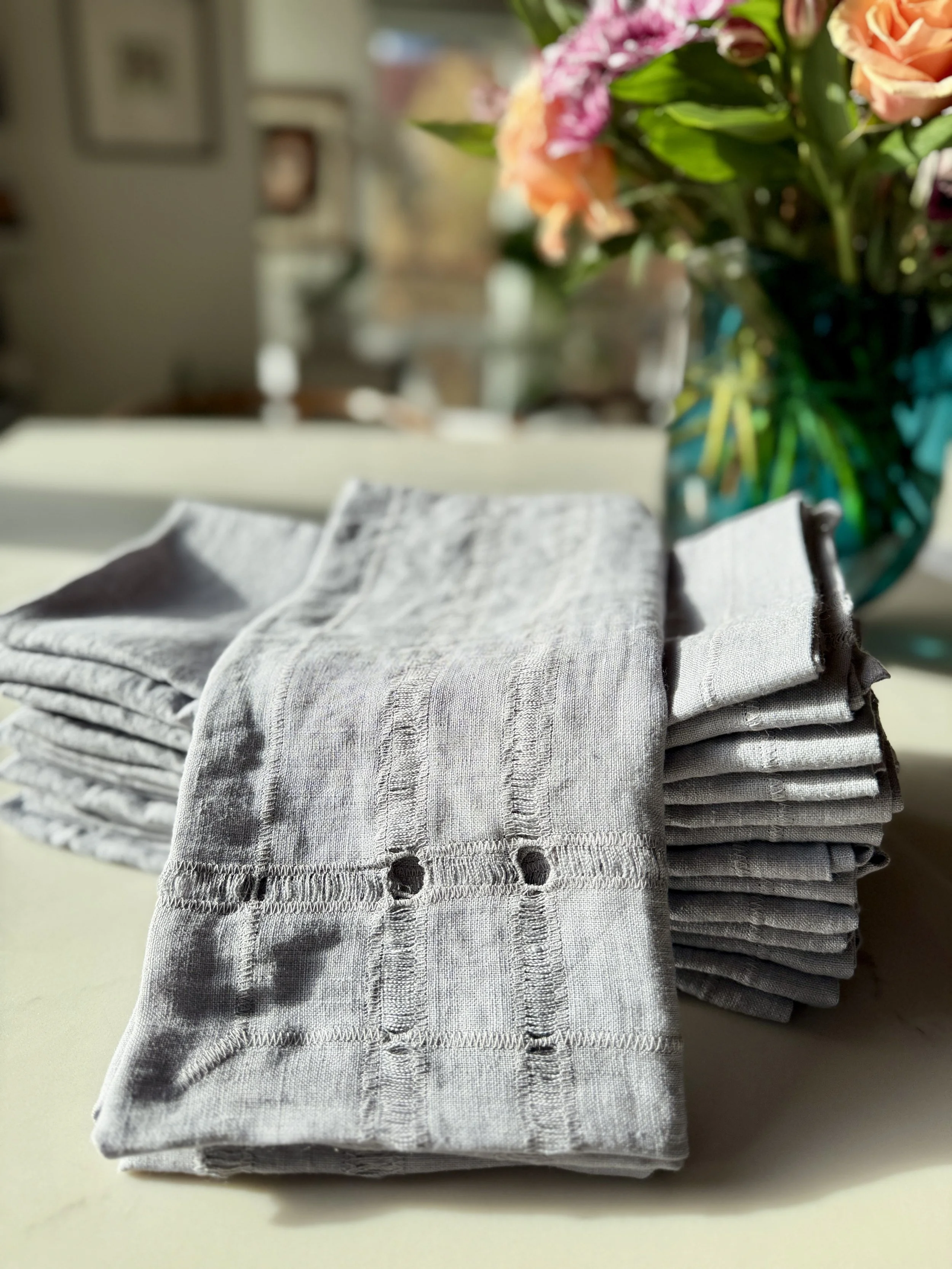 Hemstitch Linen Napkin — Grey Pearl