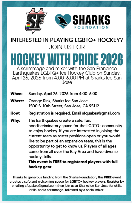 Hockey with Pride: A Scrimmage and Mixer with the SF Earthquakes LGBTQ+ Hockey Club