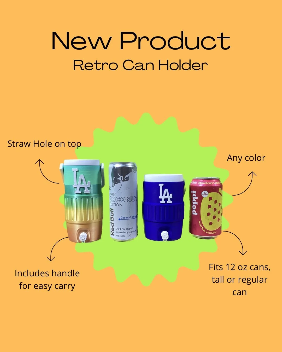 Retro Can Holder

For barbecues, parties or lounging by the pool. 

Built in straw insert and handle.