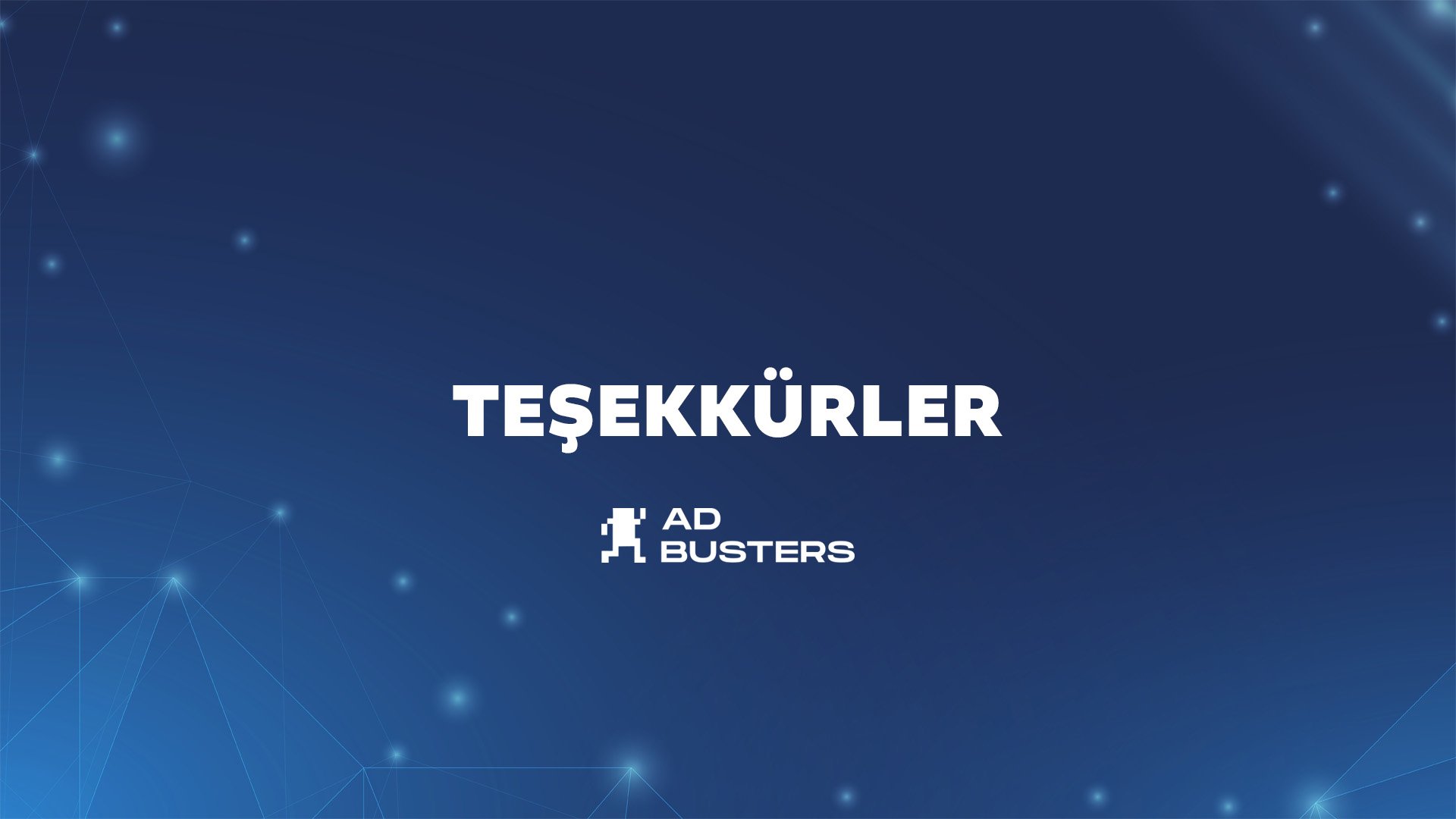 Mavi arka plan üzerinde "Teşekkürler" yazısı ve "Ad Busters" logosu.