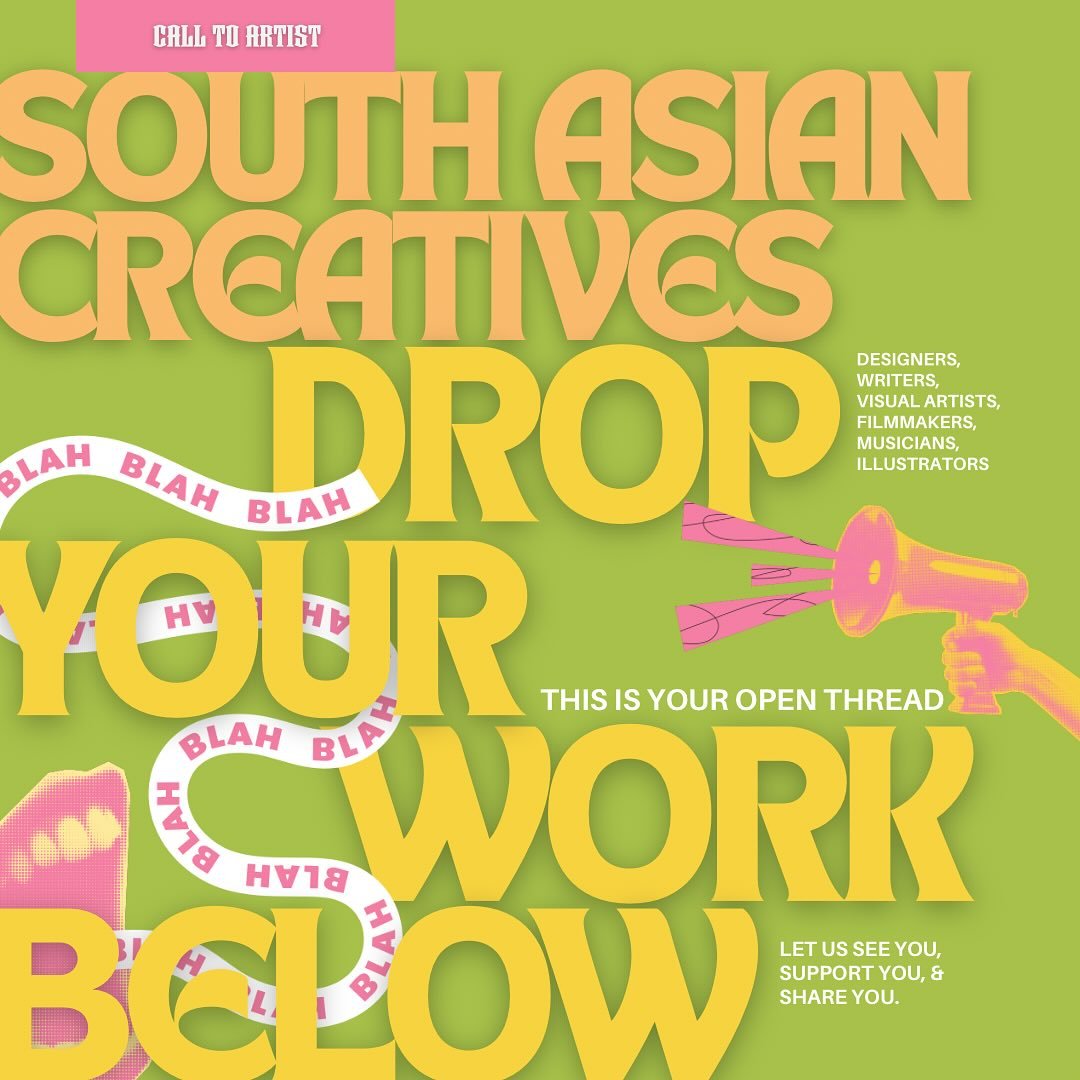 ✨ Hey South Asian creatives&mdash;let&rsquo;s lift each other up. ✨

Whether you&rsquo;re a:
	&bull;	🎥 Filmmaker exploring identity
	&bull;	✍🏽 Writer telling diasporic stories
	&bull;	🎨 Artist remixing culture
	&bull;	🧵 Designer reclaiming aesthe