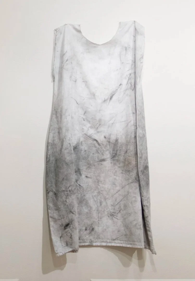 Range fire performance remnant, 2021. Charcoal on cotton.