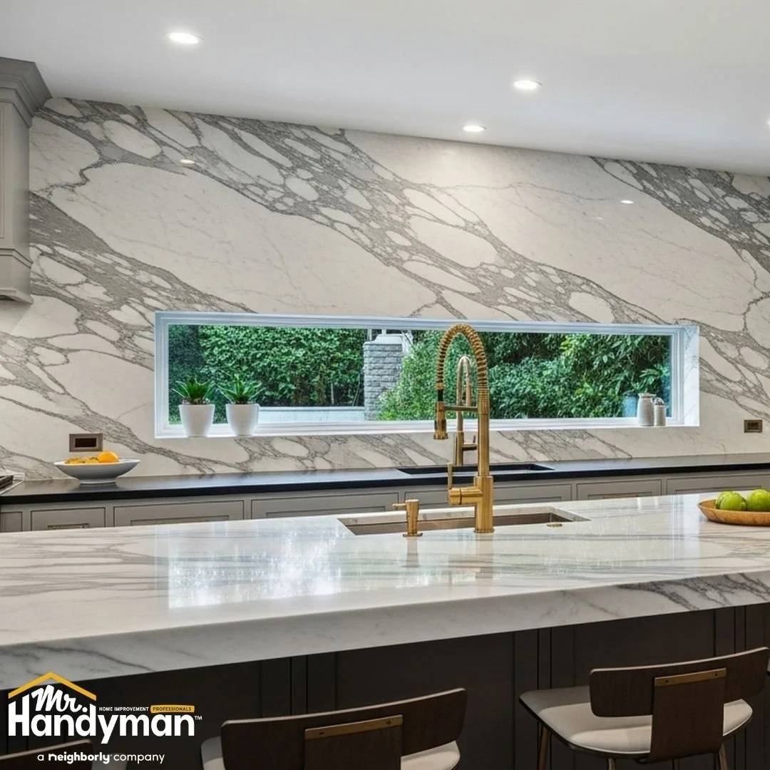 Modern kitchen island with upgraded countertops and fixtures, kitchen remodel by Mr. Handyman of Lehigh Valley