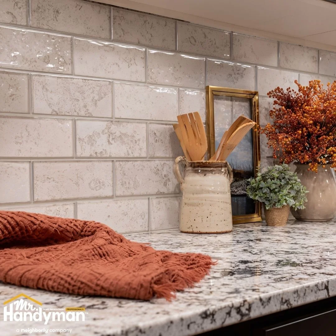 Updated kitchen backsplash and countertop refresh, budget-friendly kitchen upgrade by Mr. Handyman of Lehigh Valley