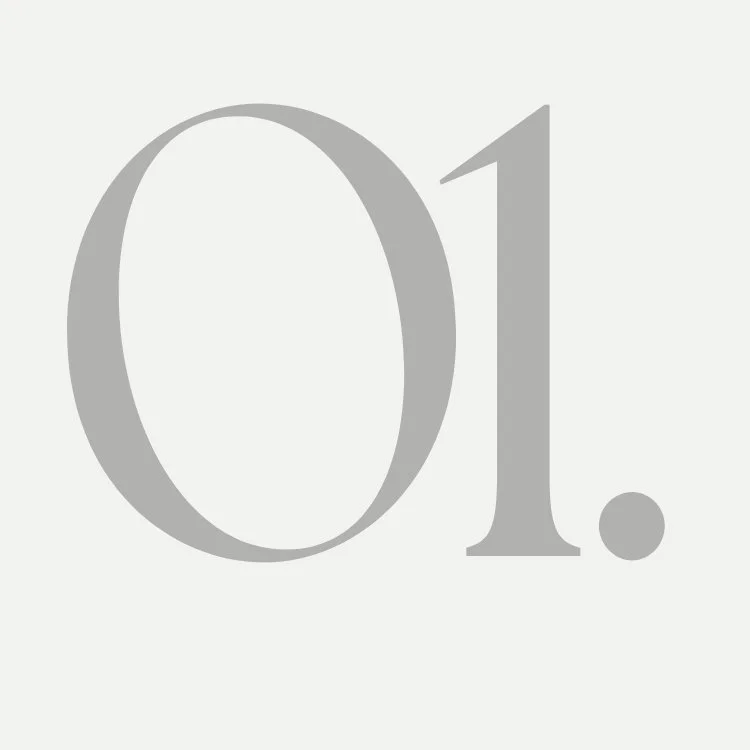 Large gray text on a light gray background reading '01.'