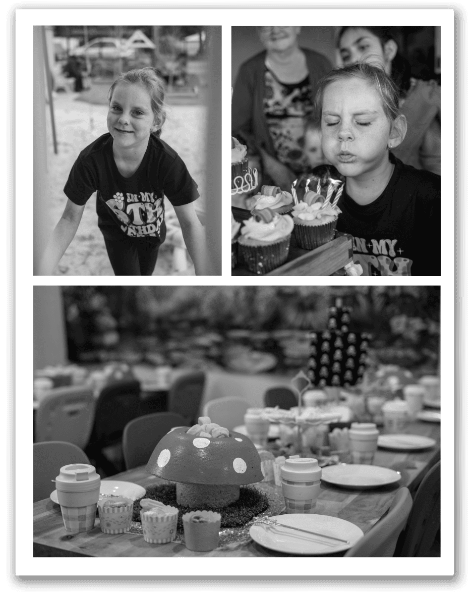 A collage of photographs from a childrens birthday party in Mandurah by Stacey Potter Photography