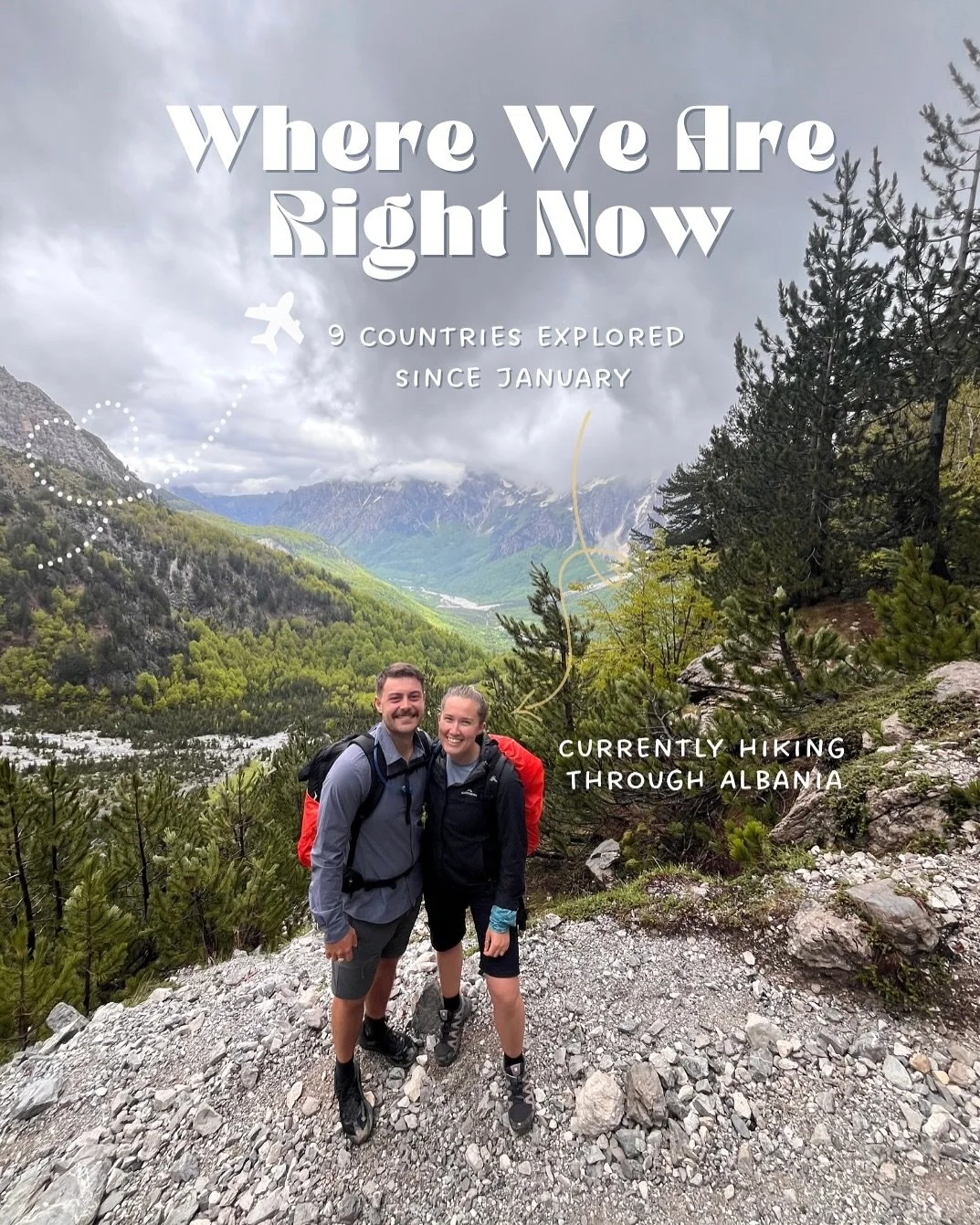9 countries 🌍 
2 years engaged 💍 
0 wedding plans made 🙈

But a whole lotta hiking boots, passport stamps, and happy chaos ✈️ 

We&rsquo;re currently in Albania, hiking from Theth to Valbona and back again with two of our fave travel gals. 

This 