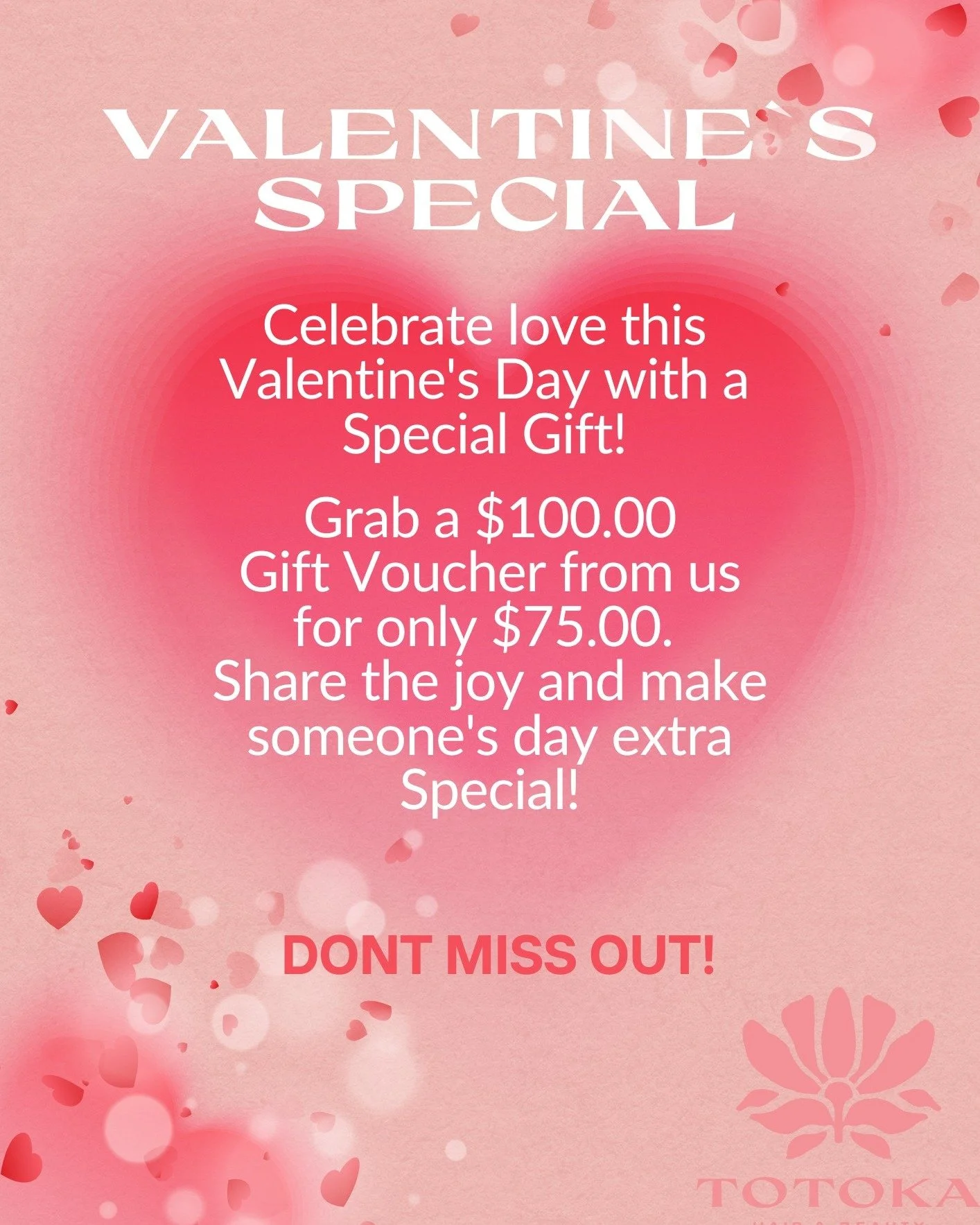 ✨ Show Your Love This Valentine's! ✨ 
Surprise your special someone with exclusive vouchers at Totoka Nadi Salon. Give the gift of beauty &amp; pampering&mdash;make it unforgettable!🌹