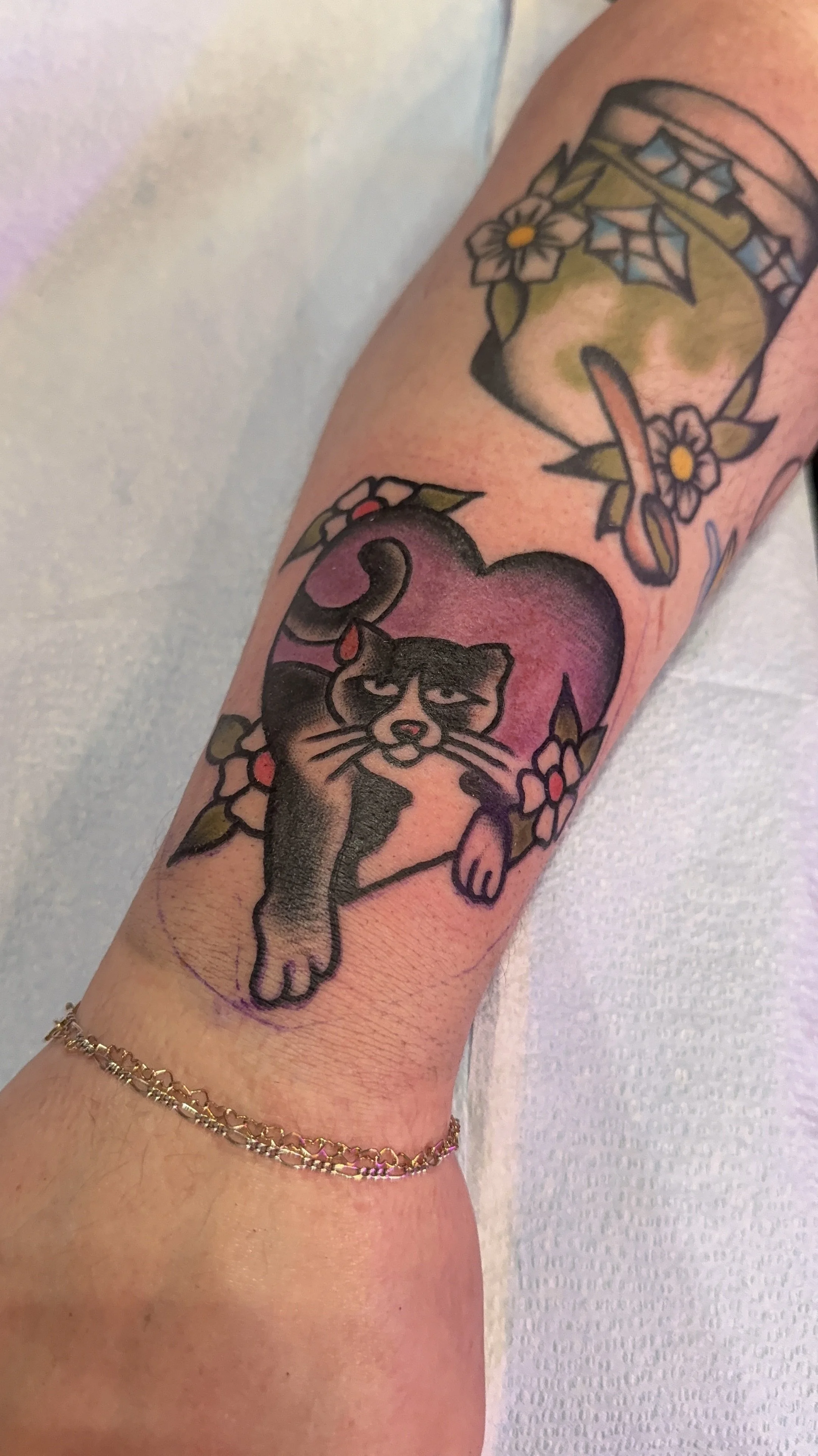 cat memorial tattoo american traditional style