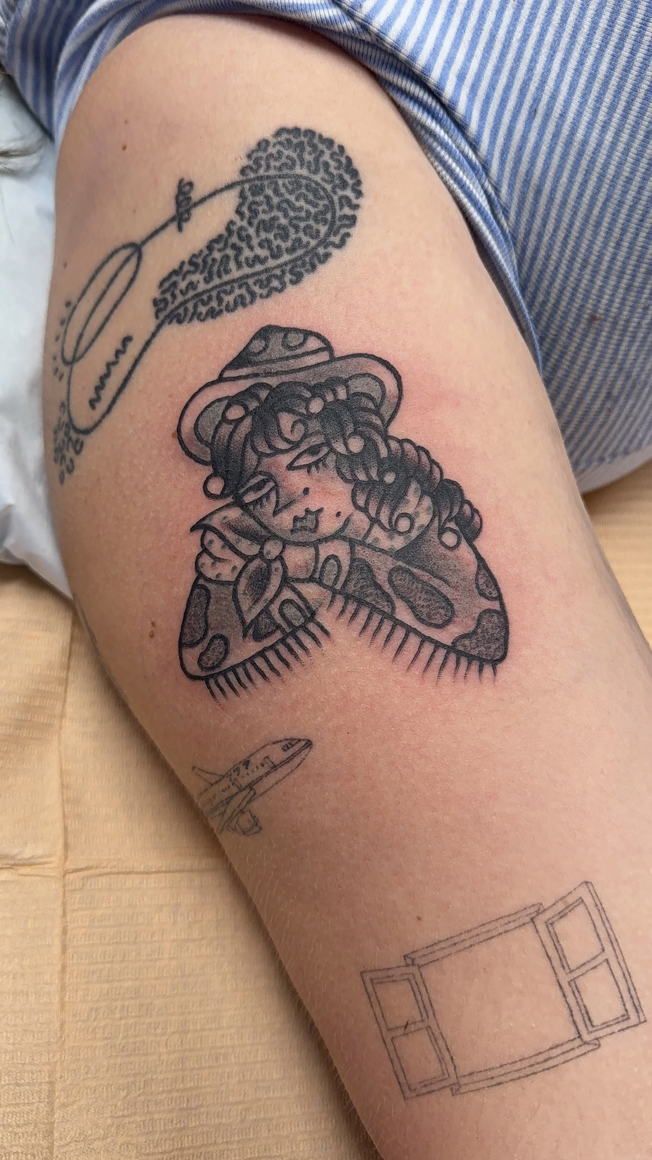 American Traditional Tattoo made in Portland, Oregon black and grey cowgirl tattoo