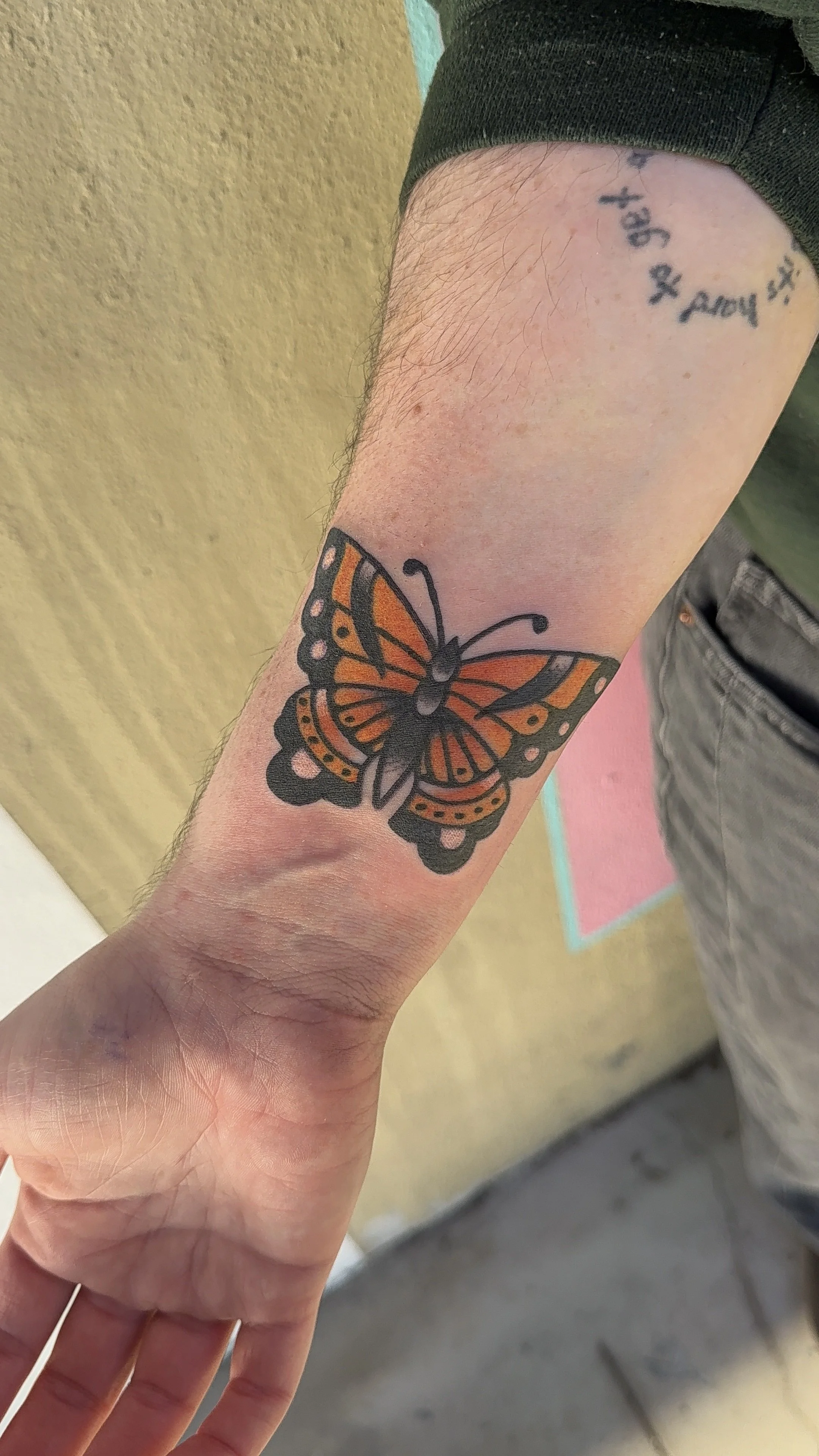 american traditional style monarch butterfly tattoo