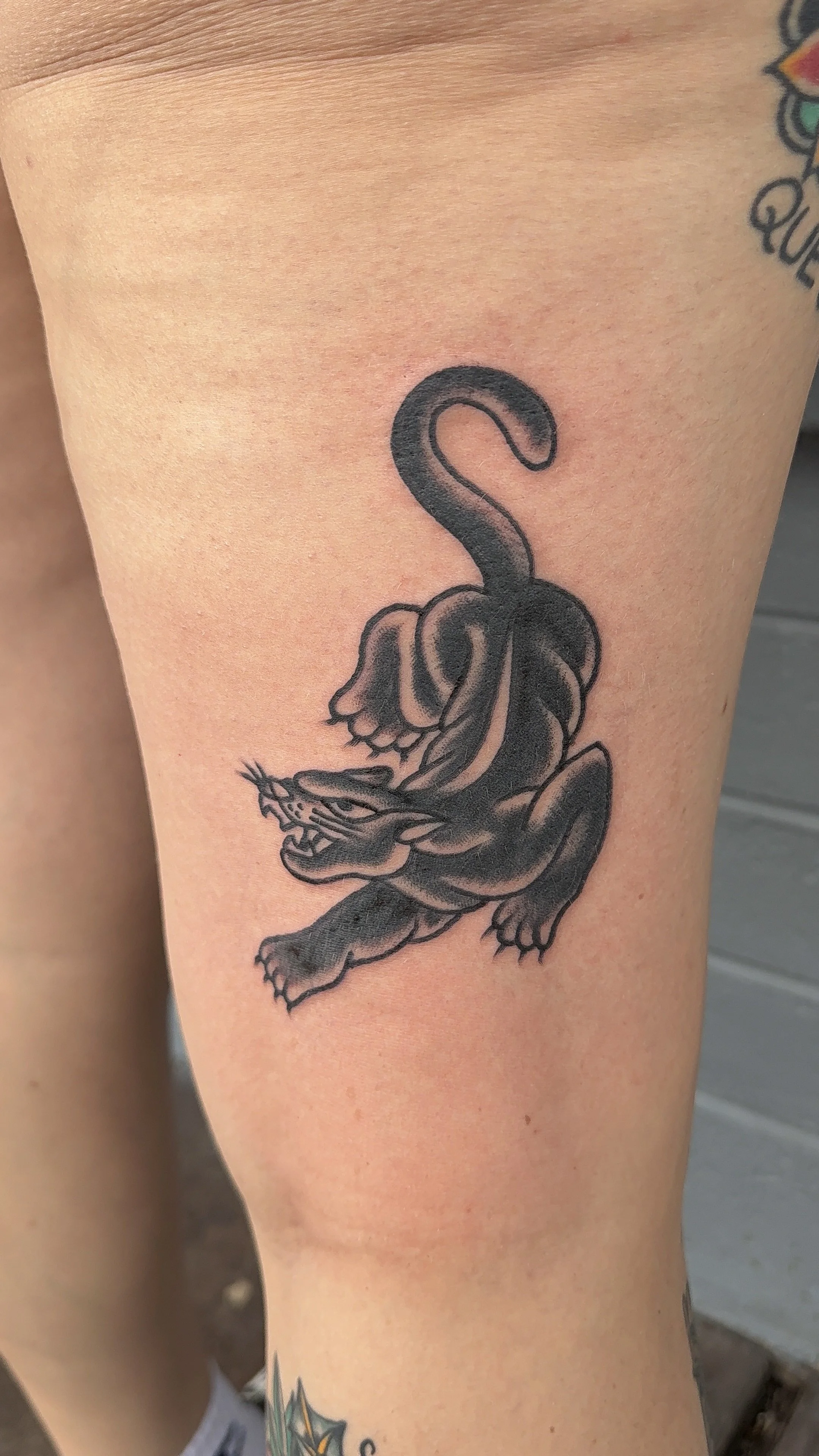 american traditional style panther tattoo